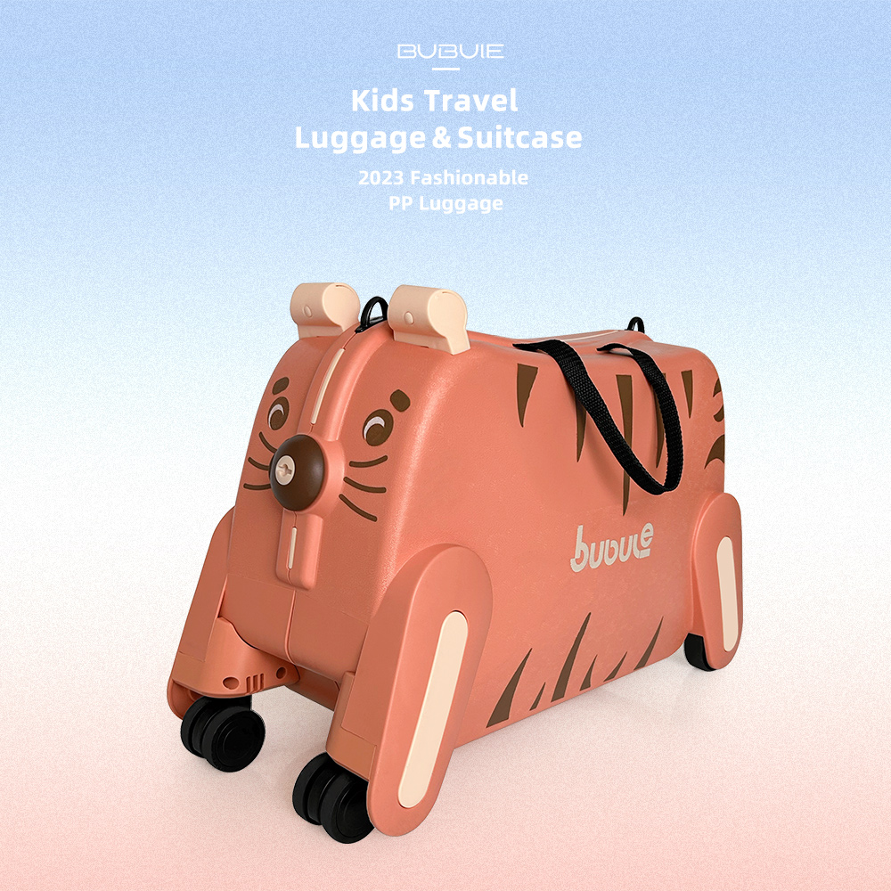 Rolling PP Ride on Kids Luggage Tiger Design Cute Suitcase PP Material Lightweight Suitcase with Factory Price